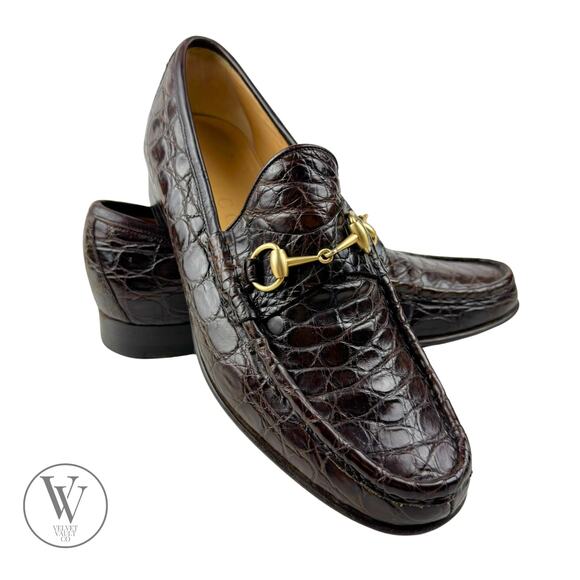 GUCCI Brown Crocodile Leather Horsebit Loafer Mens 11 ITALY - Picture 1 of 10